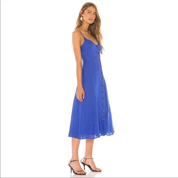 BCBGMaxAzria Sleeveless Linen Button-front Linen Midi Dress Blueb 16 - Picture 3 of 12